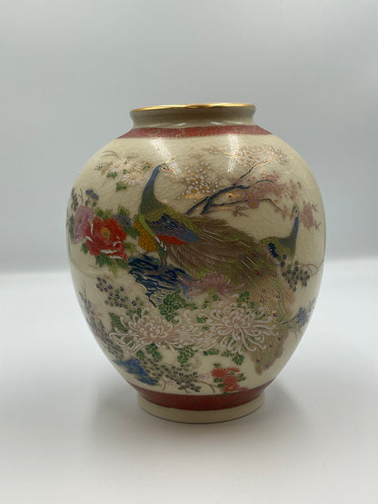 Japanese Satsuma-style porcelain peacock ovoid vase