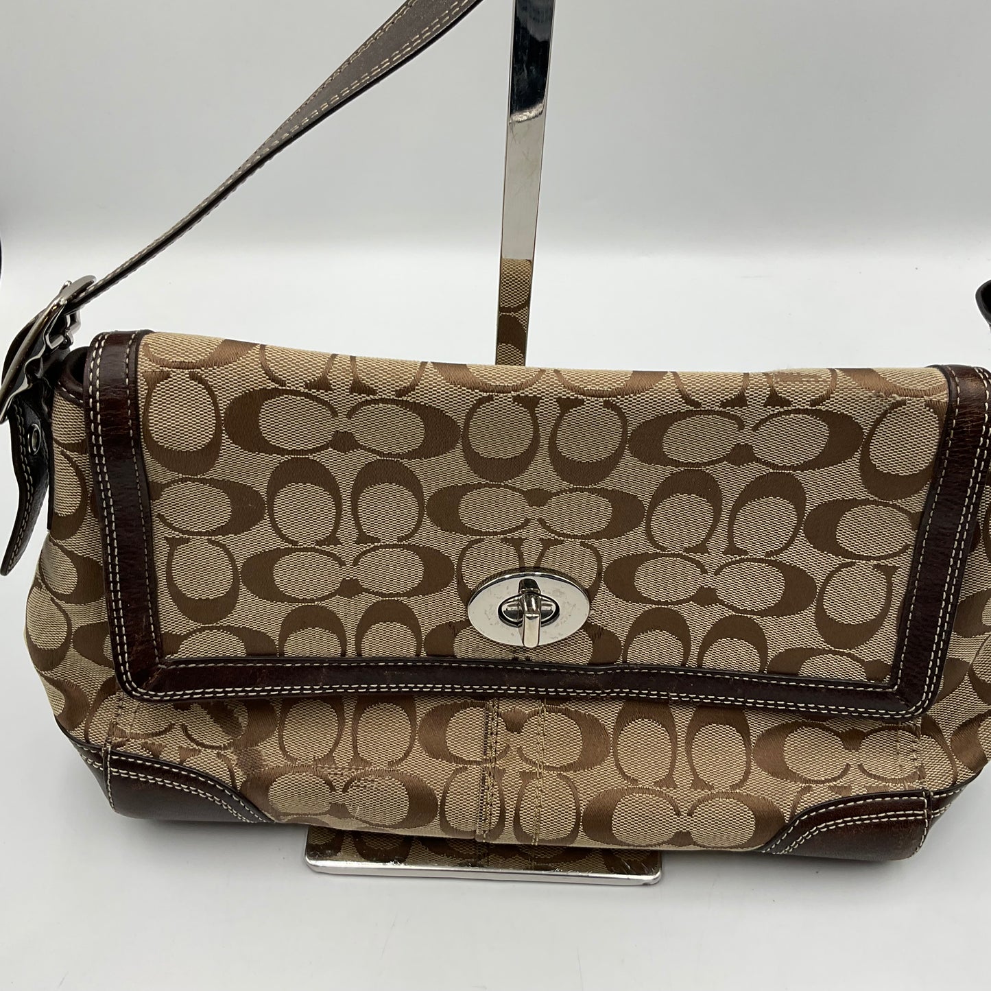 Coach Shoulder Bag Classic Signature Brown Canvas Pattern
