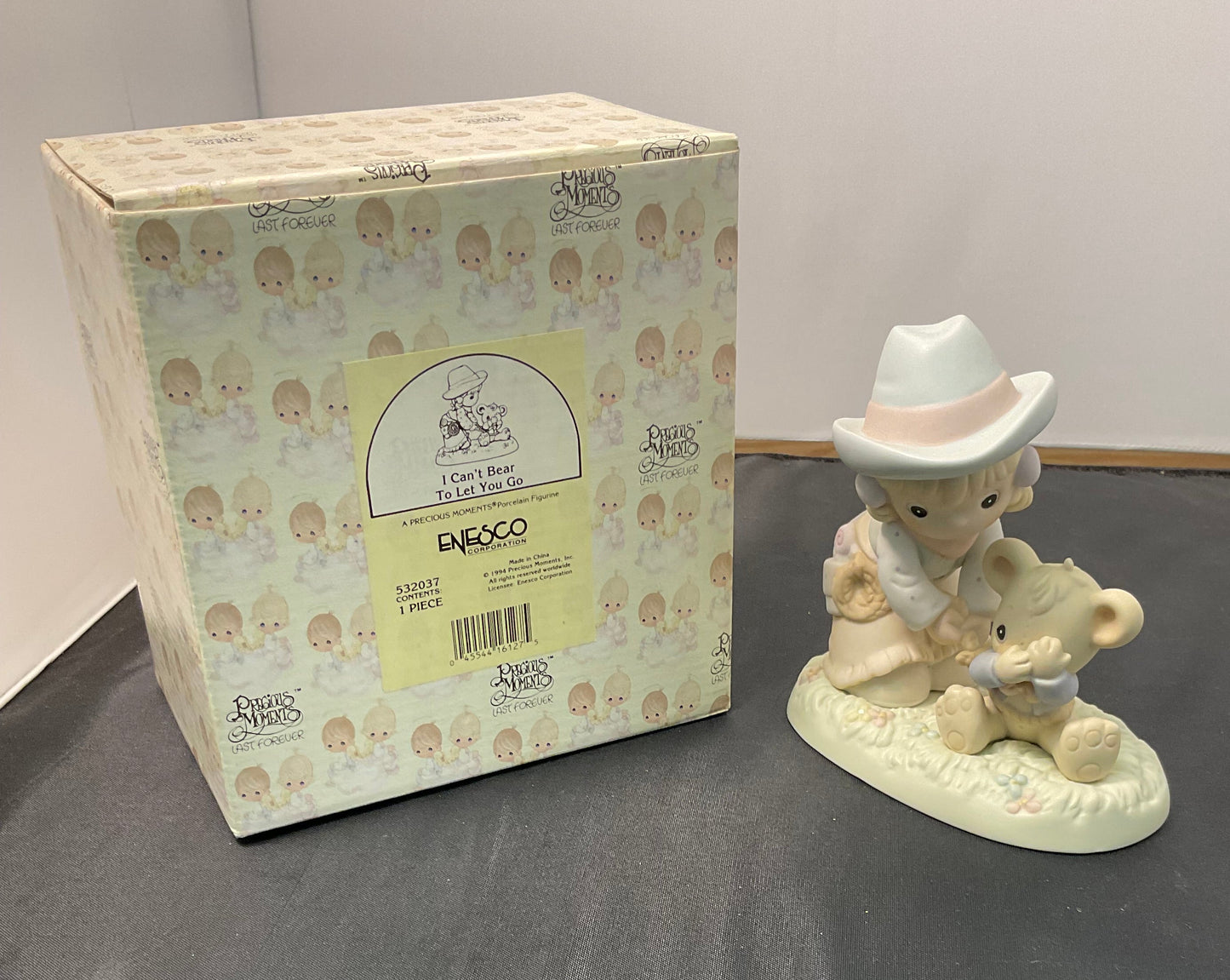 Precious Moments Vintage 1994 I Can't Bear to Let You Go Hand Painted Porcelain Collectible Figurine in Original Box