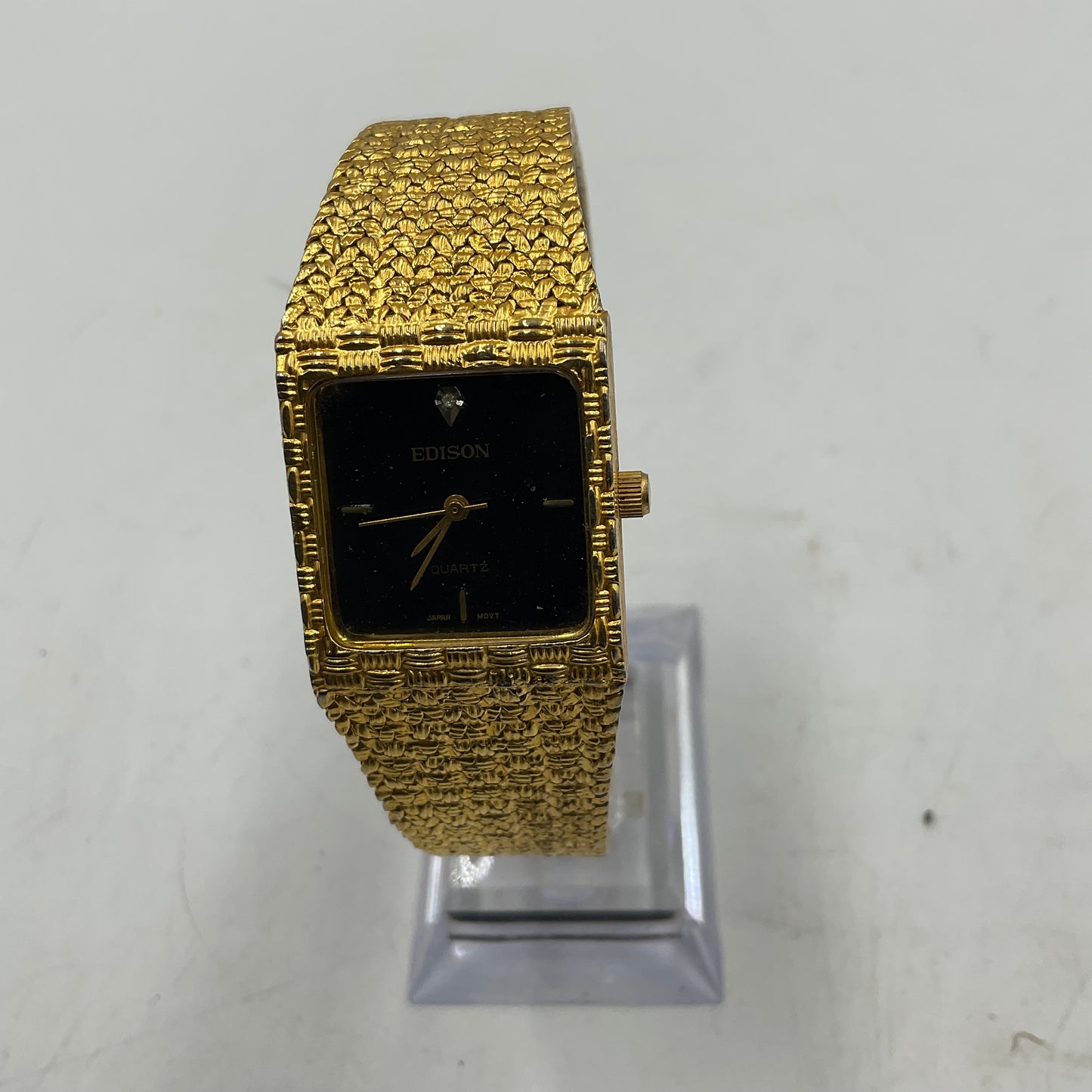 Edison Black Dial Gold Tone Quartz Japan Movt Tank Watch