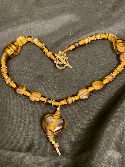 Amber beaded necklace with Amber heart Pendant