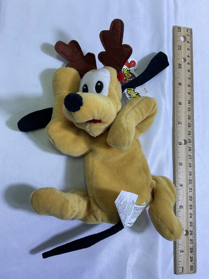 Pluto Christmas Reindeer Mouseketoys Disney Plush Bean Bag Stuffed Dog Christmas New