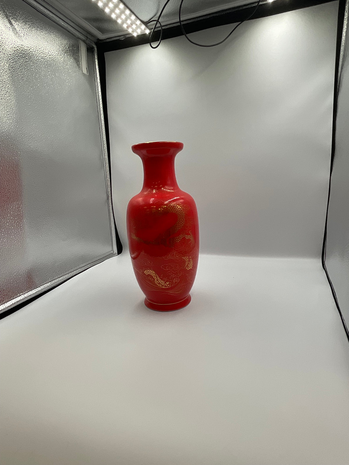 Dragon Vase Gold Gilded Red Glaze Shangcheng Reikin Tai Hwa Pottery