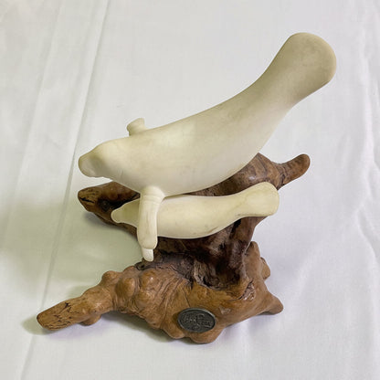 Florida Manatees White Pellucida Resin Sculpture on Burlwood by John Perry