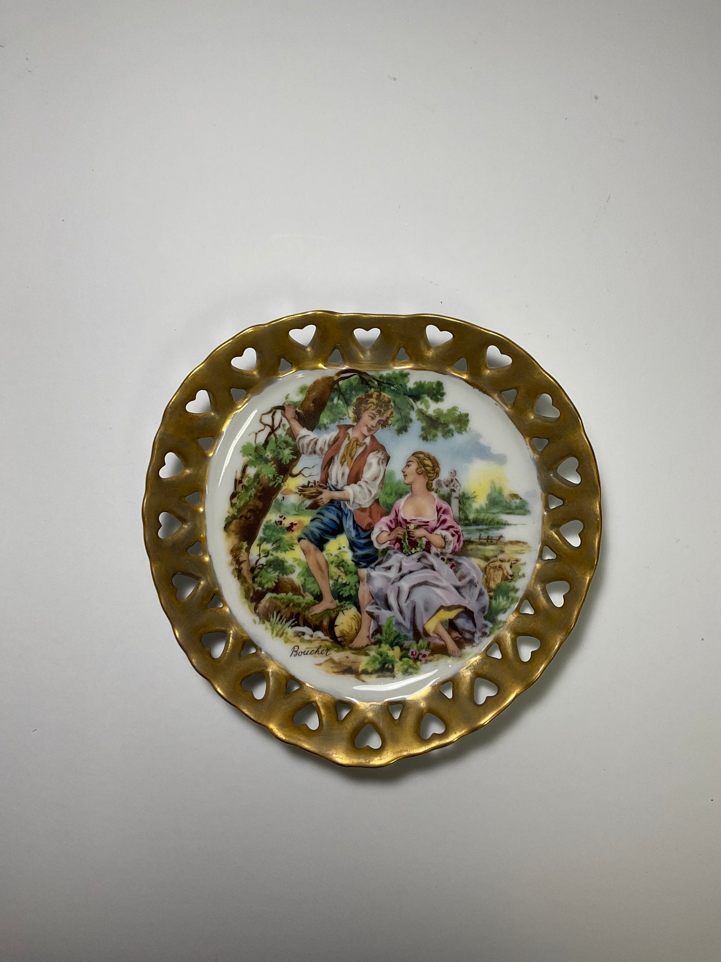 Plates 3 Set Vintage Porcelain Cabinet Plates Feature Courting Scenes Signed by Artist Francois Boucher