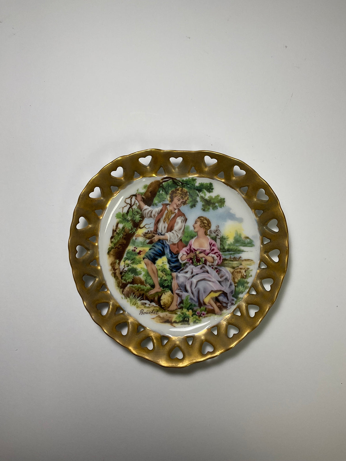 Plates 3 Set Vintage Porcelain Cabinet Plates Feature Courting Scenes Signed by Artist Francois Boucher
