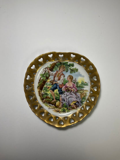 Plates 3 Set Vintage Porcelain Cabinet Plates Feature Courting Scenes Signed by Artist Francois Boucher