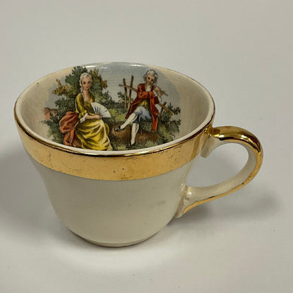 22K Gold 16 Piece Set Vintage Hand-Painted Colonial Teacups Saucers