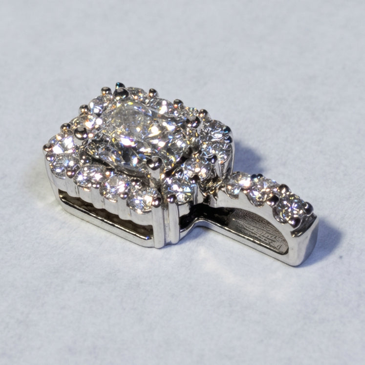 14K Gold 2/3 Carat Diamonds 0.40 CT Center Radiant Emerald Cut Pendant RSJ