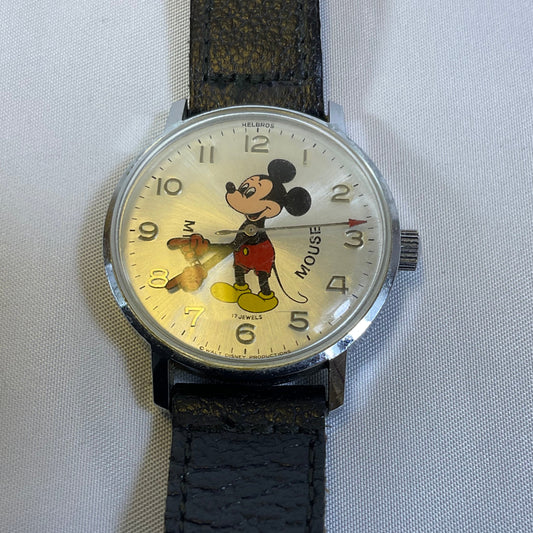 Walt Disney Helbros Vintage Mickey Mouse Watch 17 Jewels West Germany Stainless Steel
