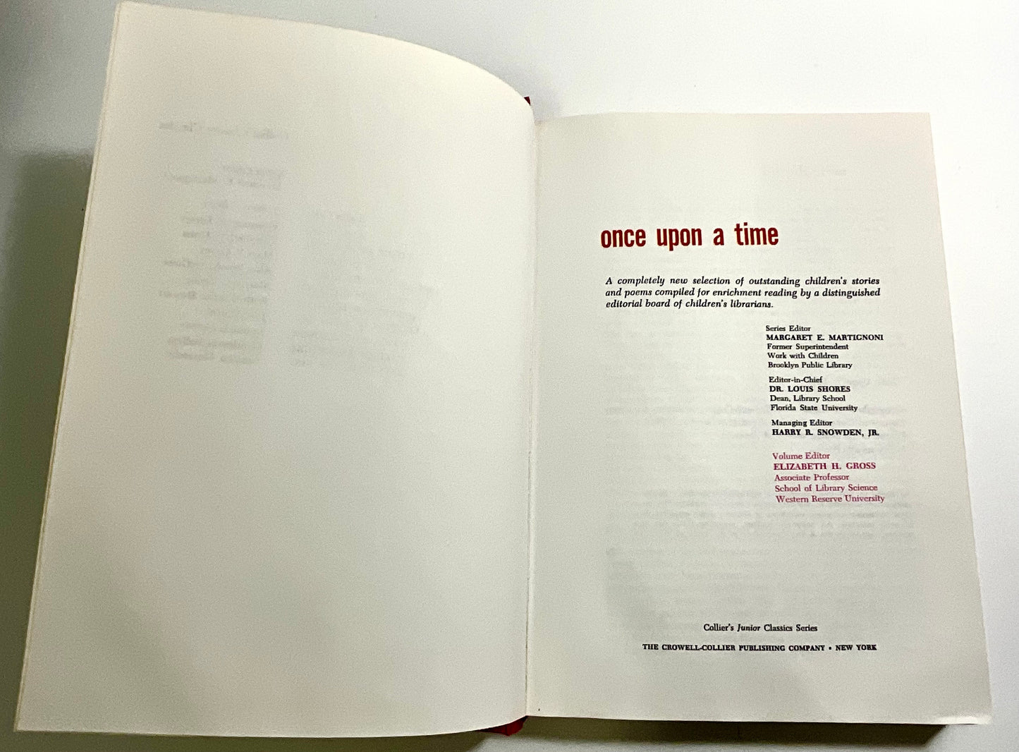 Once Upon A Time Collier's Junior Classics Series #2 Vintage 1962 Hardcover Book