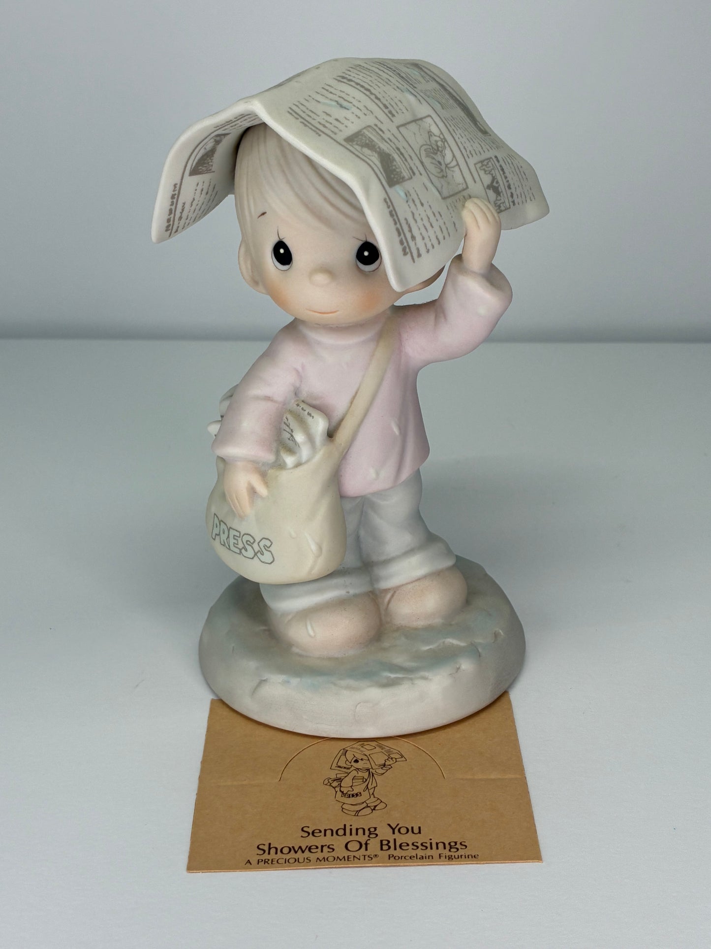 Precious Moments Vintage 1988 Sending You Showers of Blessings Hand Painted Porcelain Collectible Figurine Orig Box Mint