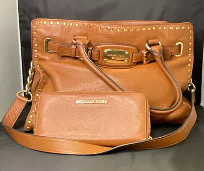 Michael Kors Brown Leather Whipped Hamilton Tote Bag and Wallet