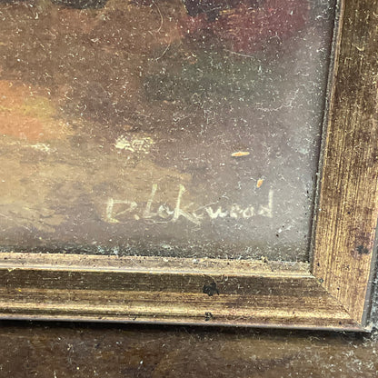 David Lakewood Painting Of Red Bicycle Parked Outside a Stone House