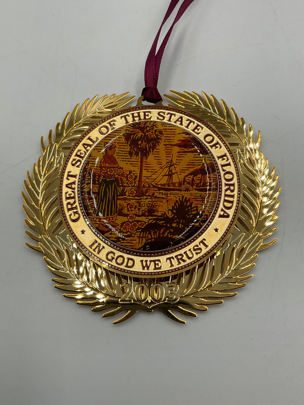 2003 Florida Governor's Mansion Ornament Great Seal of the State 24K Gold Box