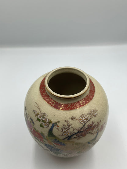 Japanese Satsuma-style porcelain peacock ovoid vase