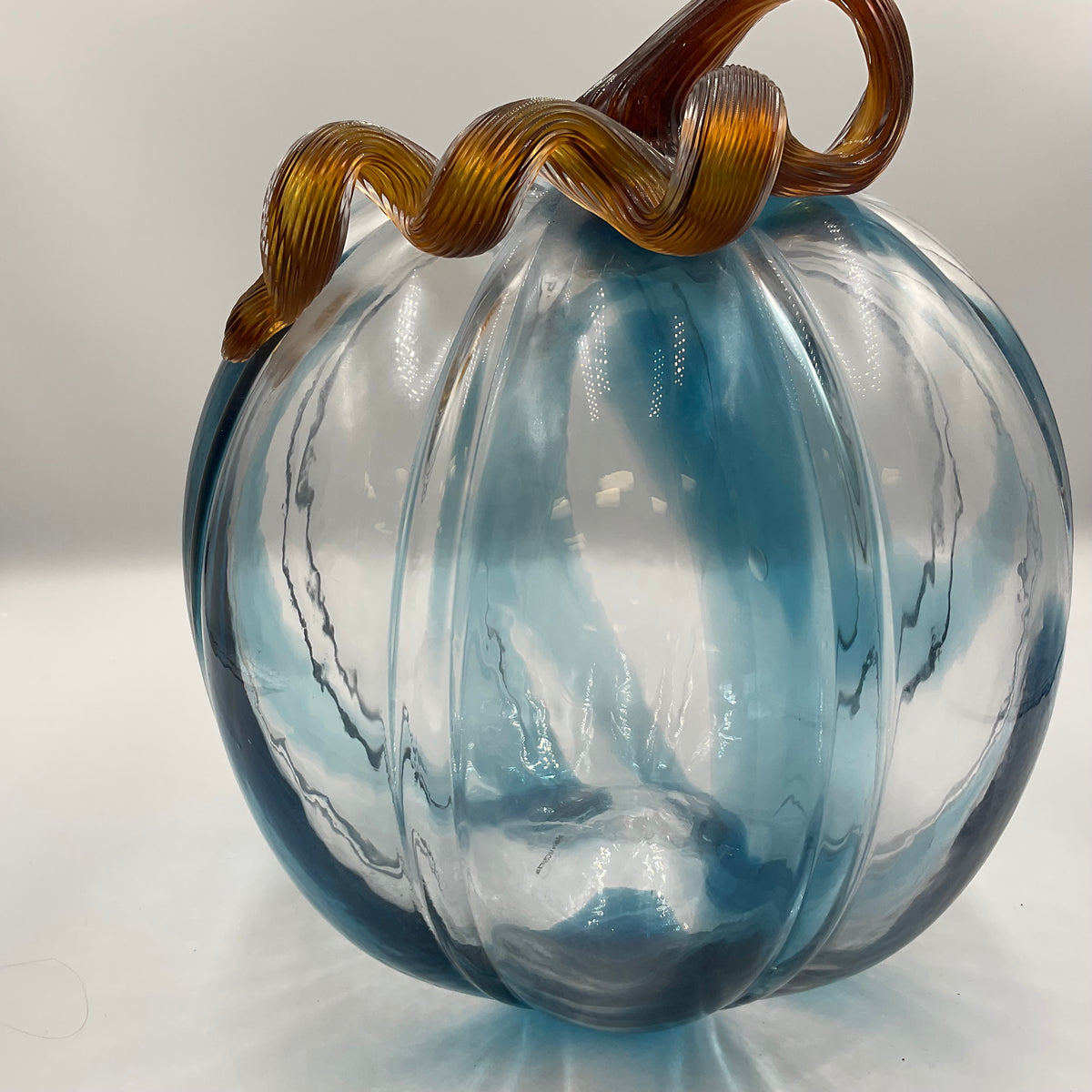 Glass Pumpkin Hand Blown Blue And Clear