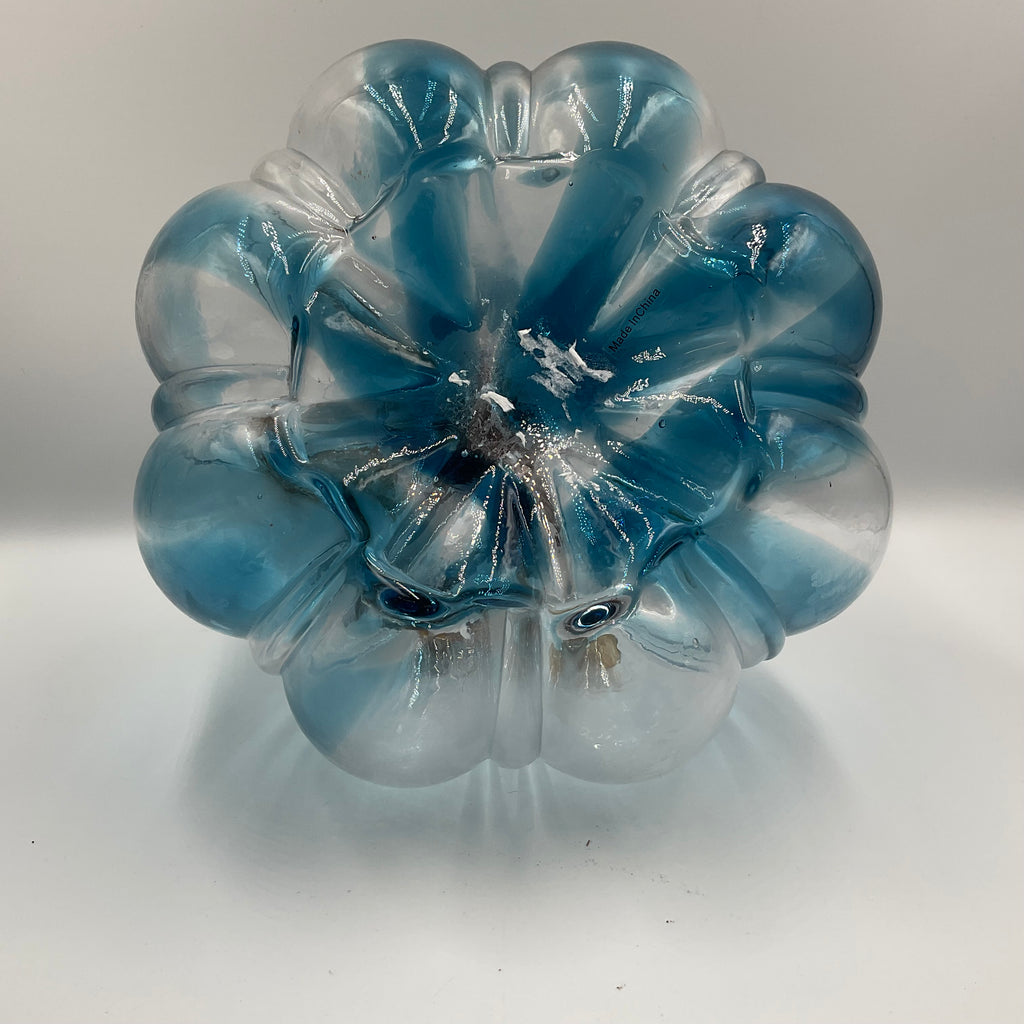 Glass Pumpkin Hand-Blown Blue Brown Stem