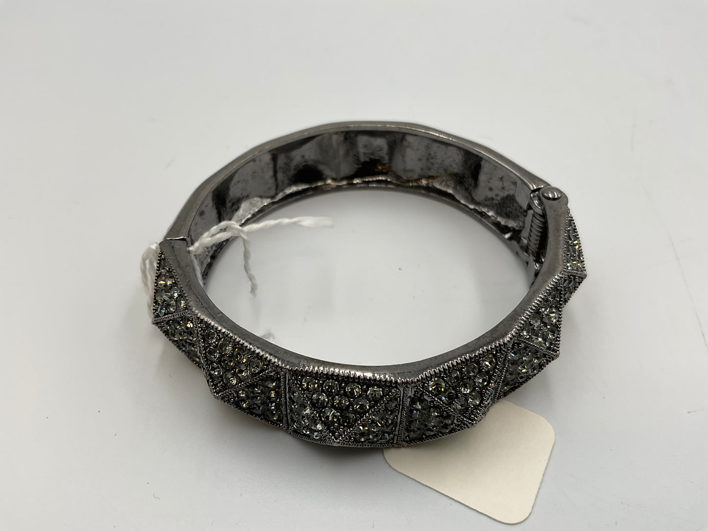 Silver Tone Hinged Bracelet with Crystal Stones