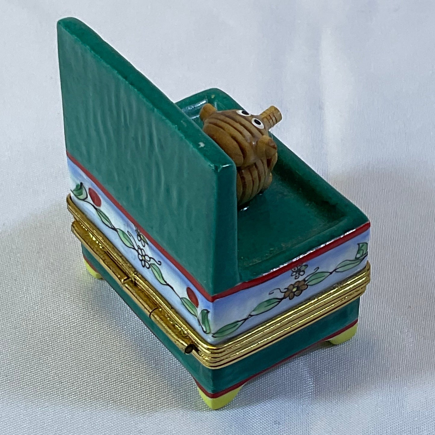 Peint Main Limoges France Authentic Vintage Collectible Hand Painted Porcelain Bear on Bench Trinket Box