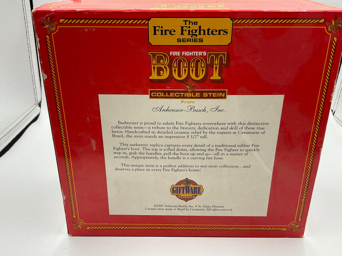 1997 Firefighter Budweiser Boot Mug Stein w/ Box