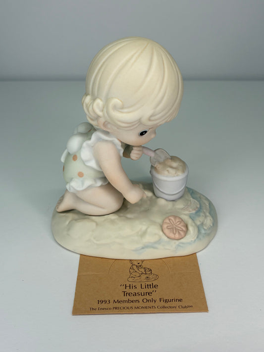 Precious Moments Vintage 1993 Members Only Figurine His Little Treasure Hand Painted Porcelain Collectible Figurine Original Box