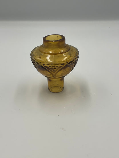 vintage amber pressed glass miniature oil lamp base and removable glass fuel reservoir