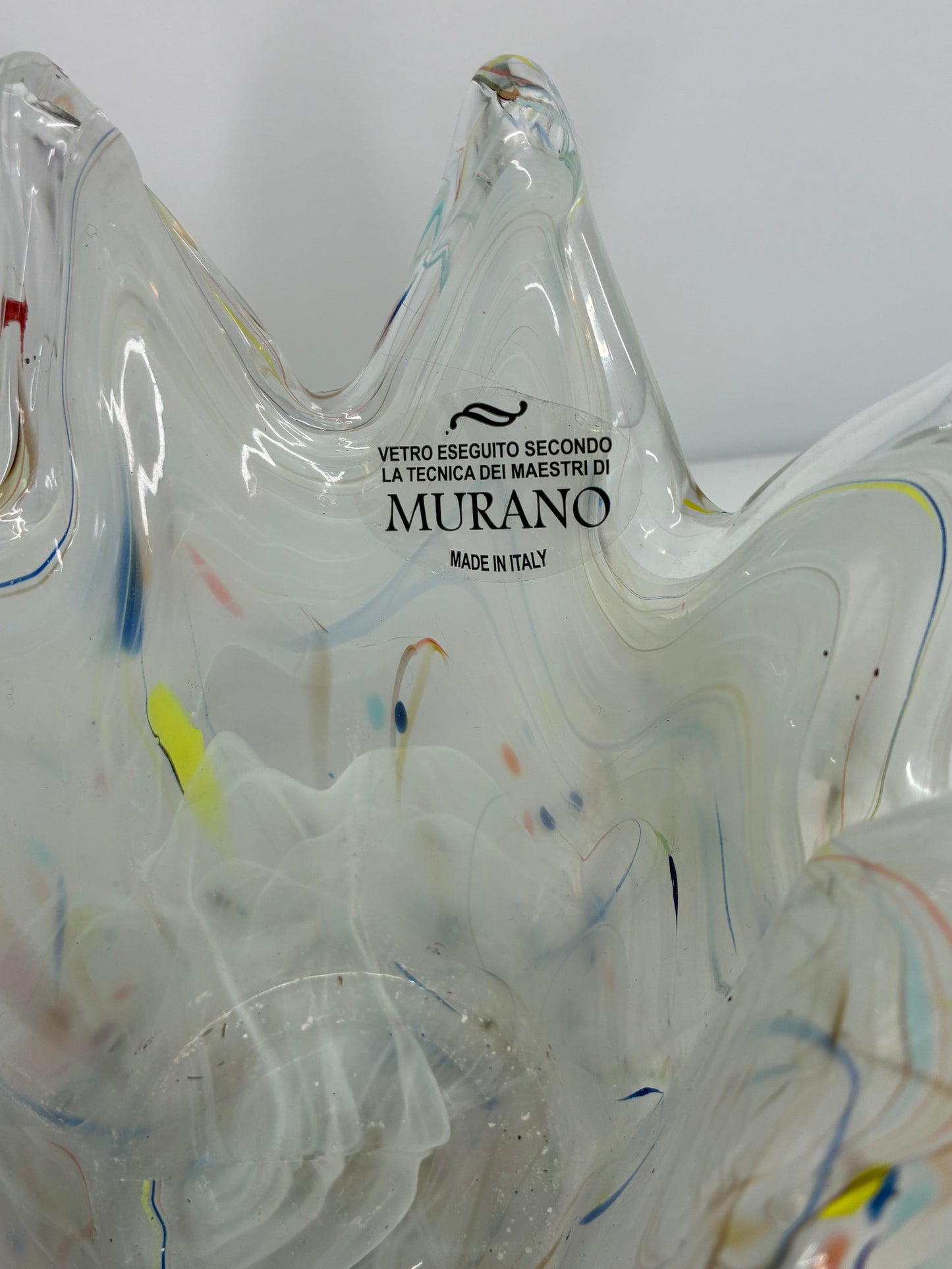Murano Glass Authentic Italian Handmade Rainbow Speckled Crown Shaped Vase