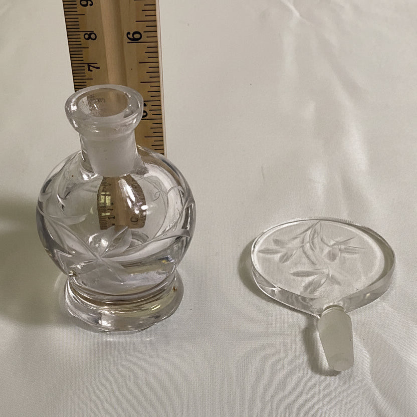Irice Vintage Clear Cut Crystal Pressed Glass Perfume Bottle with Stopper