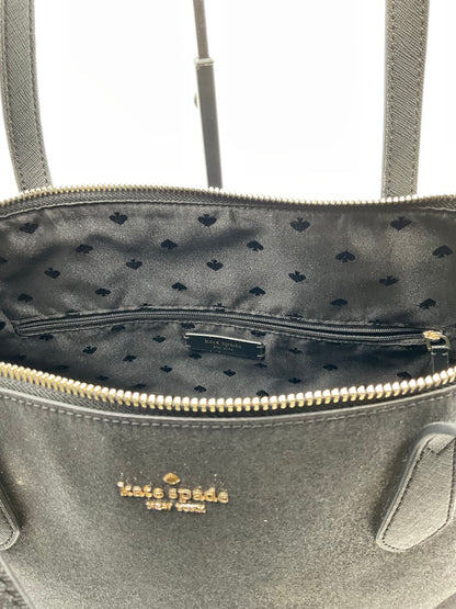 Kate Spade Large Black Glitter Shopper Bag Tote Purse Goldtone Hardware