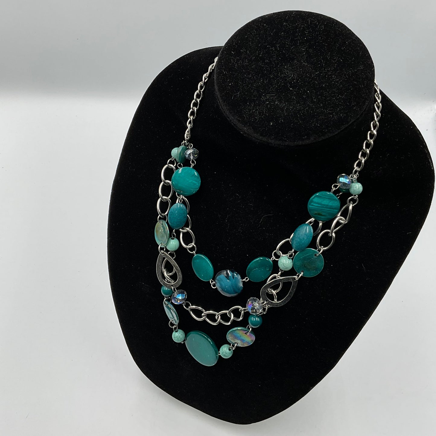 Teal/Clear Stone Beaded Chain Necklace