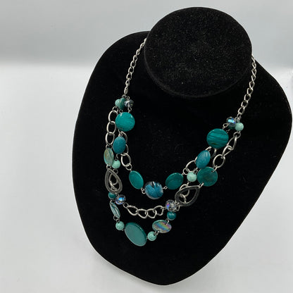 Teal/Clear Stone Beaded Chain Necklace