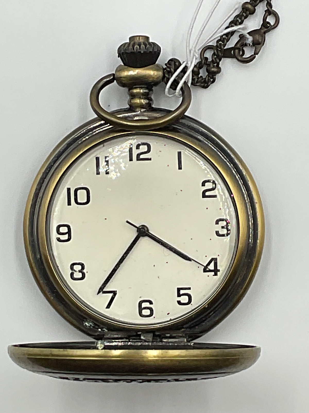 Demi Bronze Tone Quartz Pocket Watch Chain Vintage New Battery Working Condition