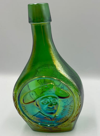Vintage Wheaton John Paul Jones Green Carnival Glass Bottle