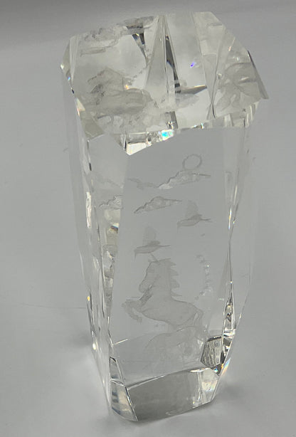 Vintage 3D laser-etched Fantasy Unicorn crystal glass paperweight