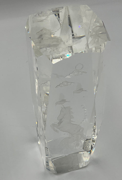 Vintage 3D laser-etched Fantasy Unicorn crystal glass paperweight
