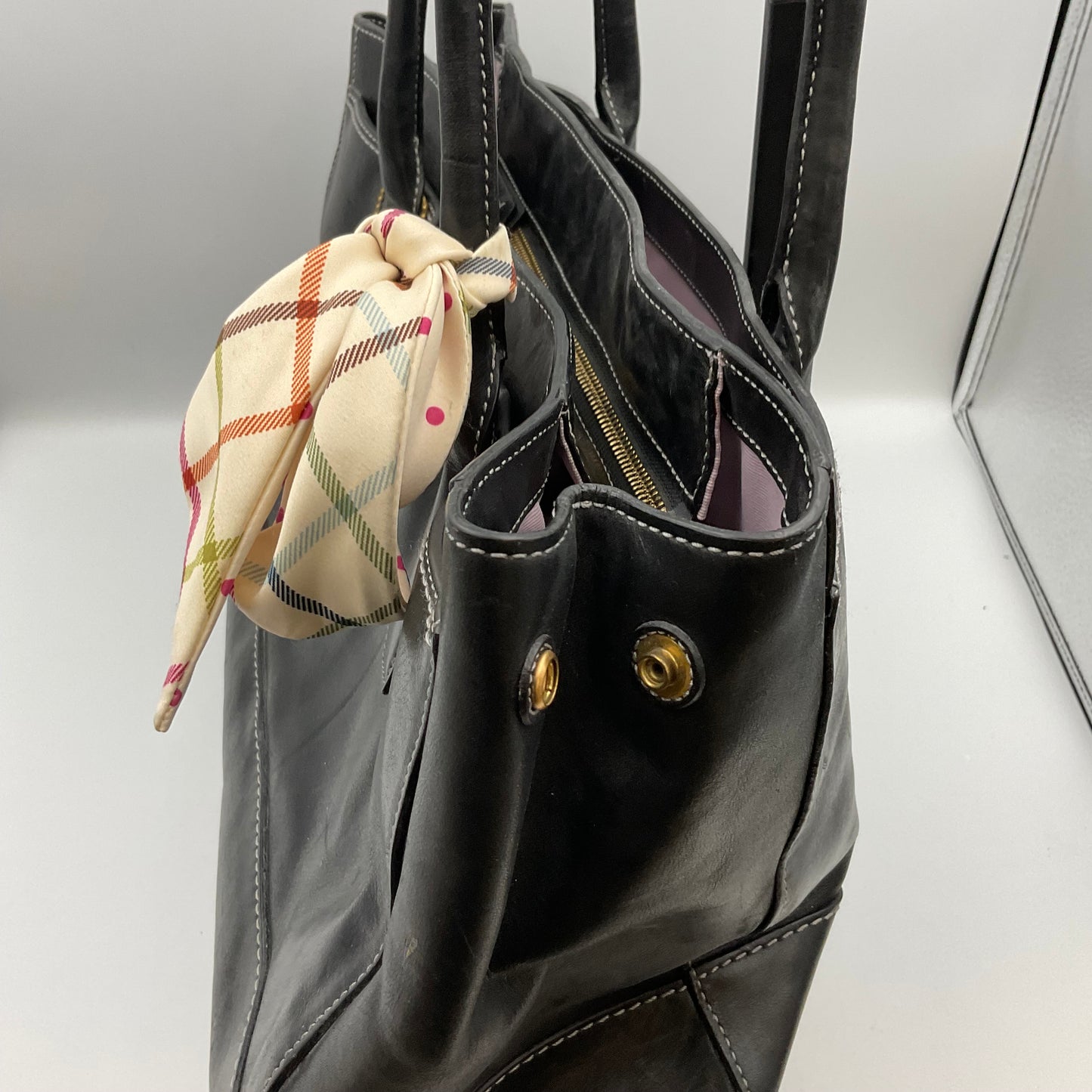 Coach Large Black Leather Tote Handbag Purse Goldtone Hardware Accents