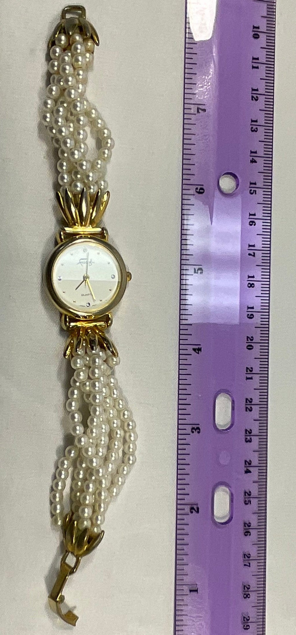 Faberge Quartz Gold Tone and Pearl Style Elegant Woman's Watch Working New Battery