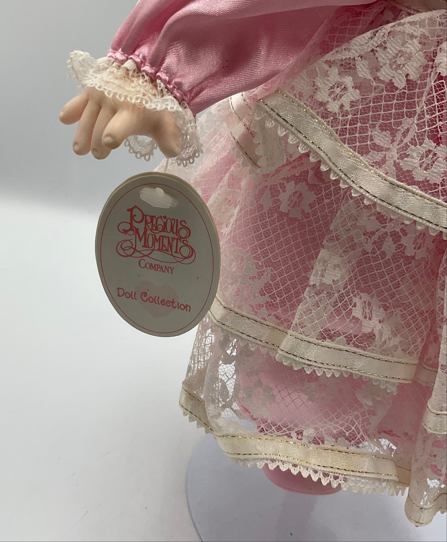 Precious Moments Angel 12 Inch Doll Blonde Curly Hair Pink Lace Dress