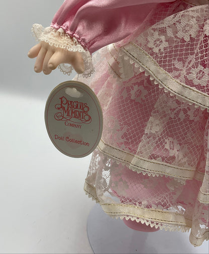 Precious Moments Angel 12 Inch Doll Blonde Curly Hair Pink Lace Dress
