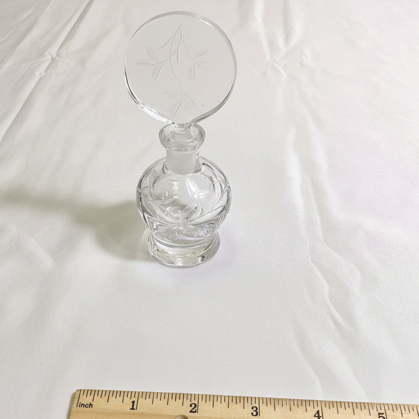 Irice Vintage Clear Cut Crystal Pressed Glass Perfume Bottle with Stopper