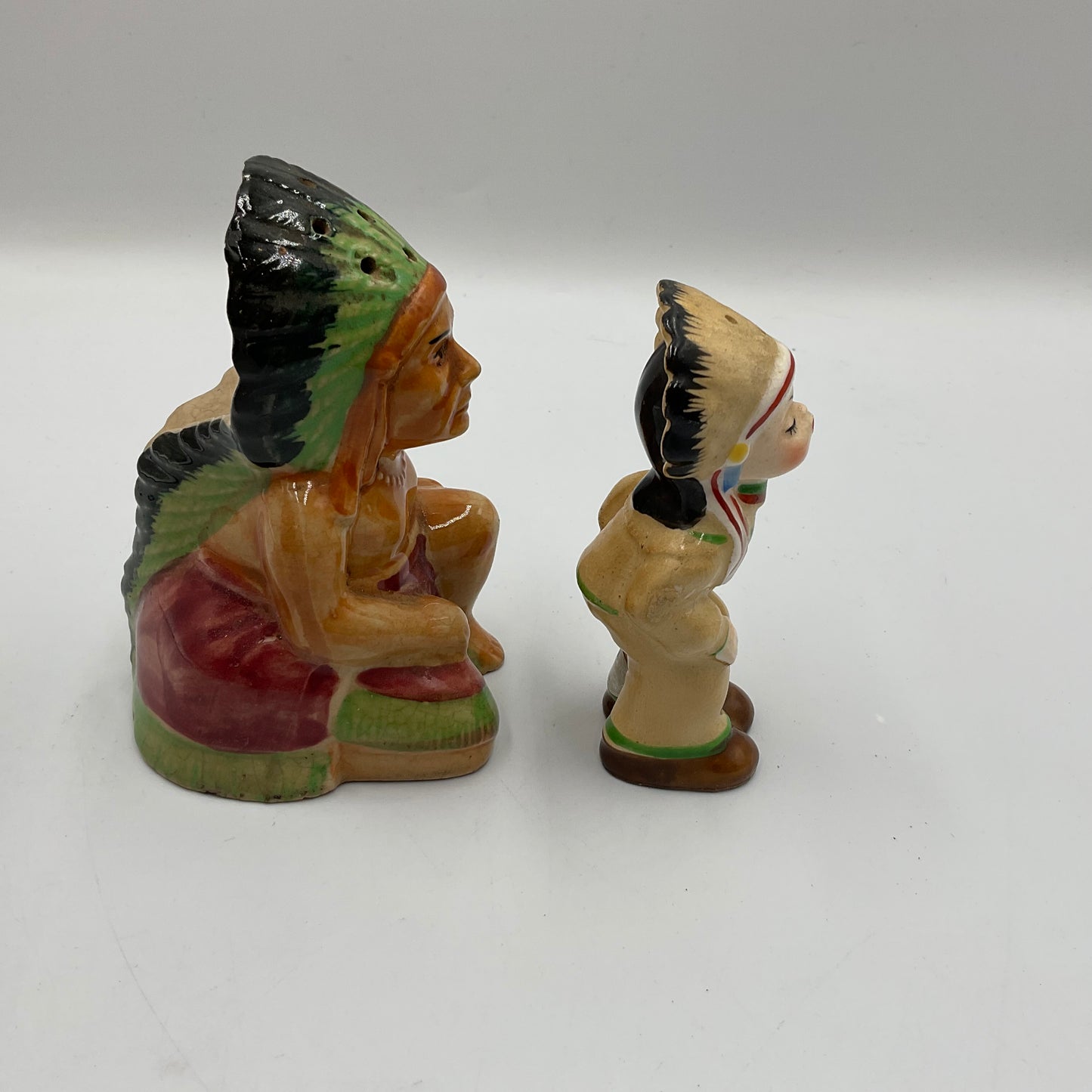 Vintage Ceramic Salt And Pepper Shakers Hand Painted Native American