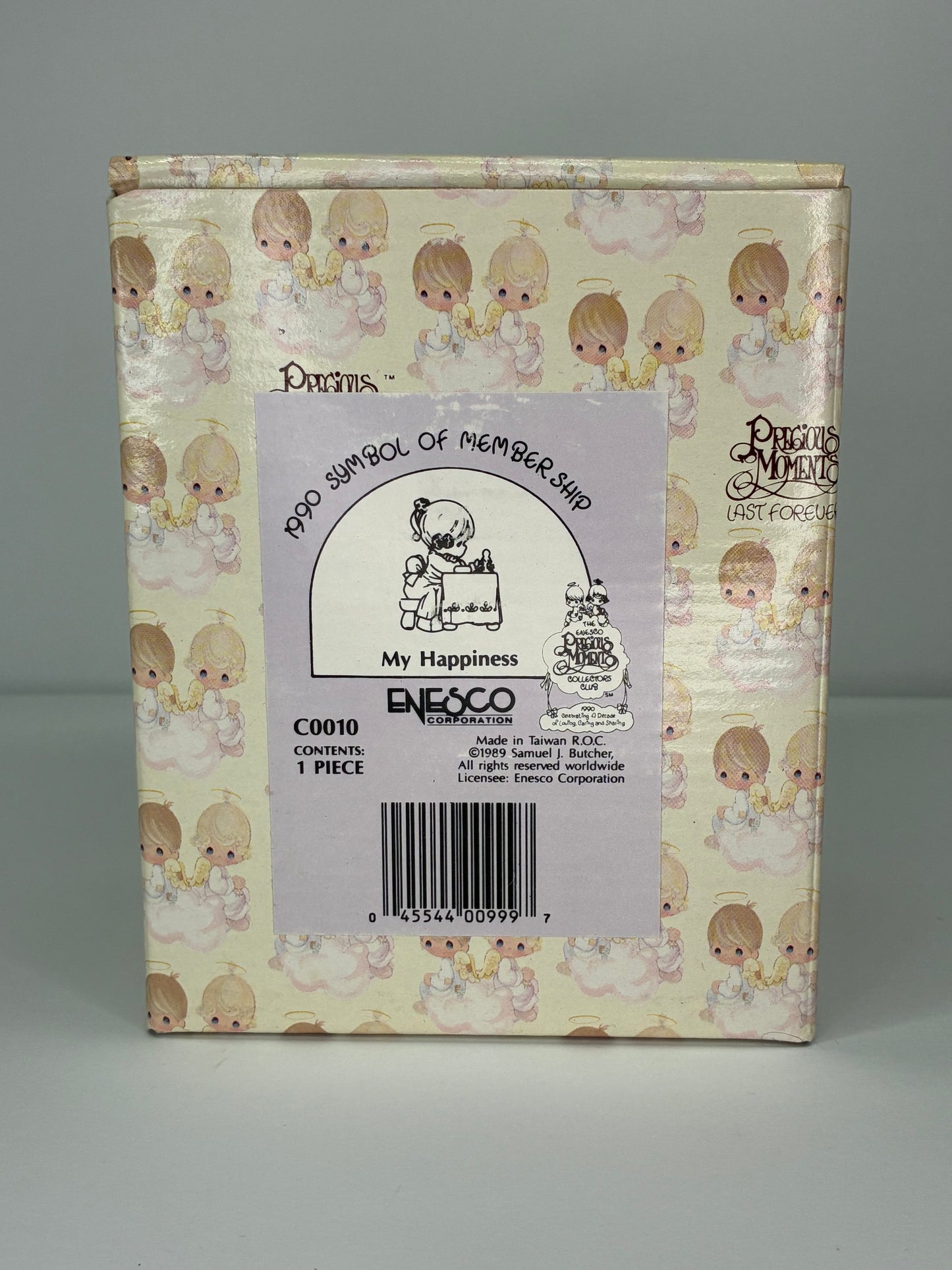 Precious Moments Vintage 1989 Symbol of Membership My Happiness Hand Painted Porcelain Collectible Figurine Original Box