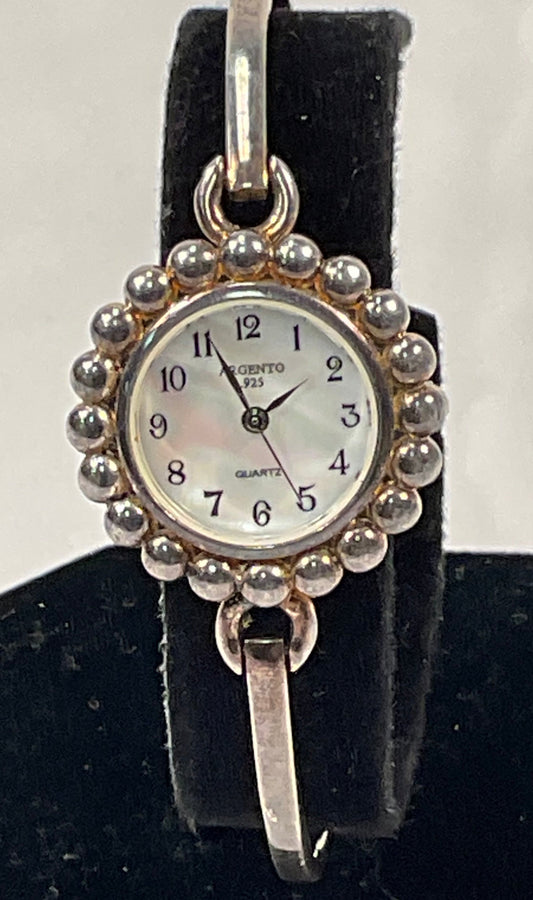 Argento Sterling Silver .925 White Mother of Pearl Dial Quartz Women's Watch New Battery