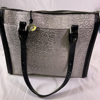 Brahmin Silver and Black Women's Leather Purse Shoulder Bag Faux Snakeskin Design and Metal Accents