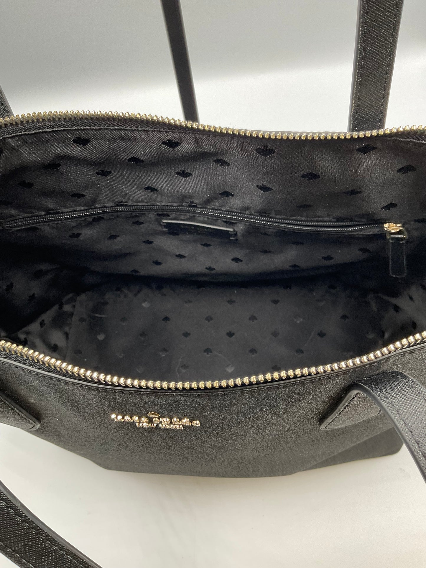 Kate Spade Large Black Glitter Shopper Bag Tote Purse Goldtone Hardware
