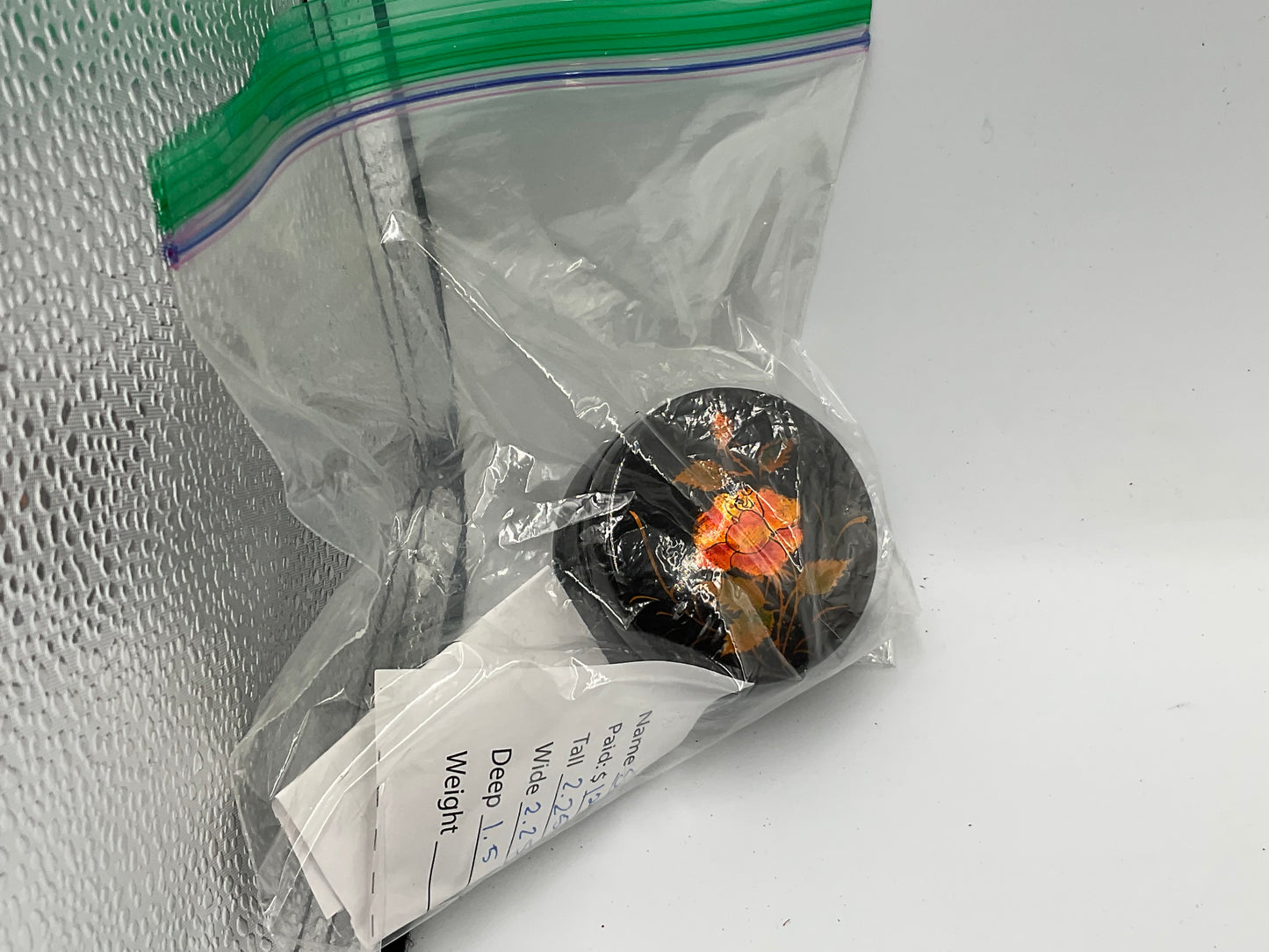 Vintage hand painted trinket (floral) black knob