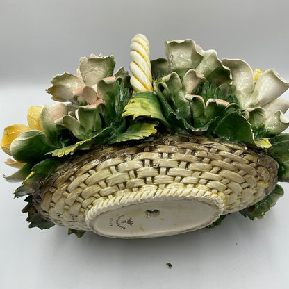 Italian Capodimonte Porcelain Flower Basket