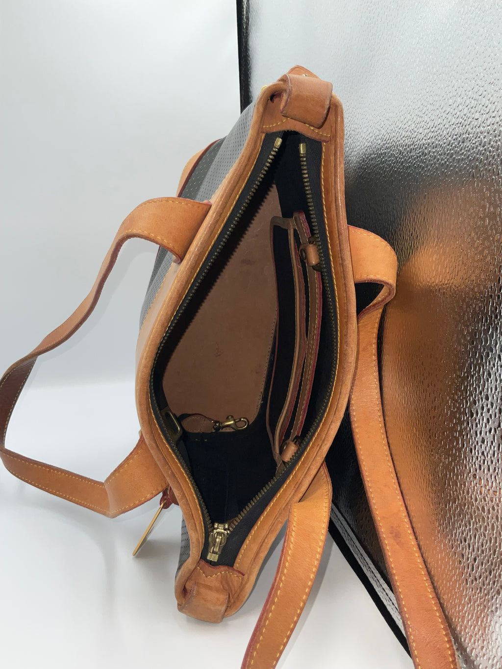 Dooney & Bourke Bag Cabrio Perforated Leather Black Tan Tote