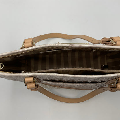 Brahmin White Handbag Distint Embossed Crocodile Texture Light Tan Straps